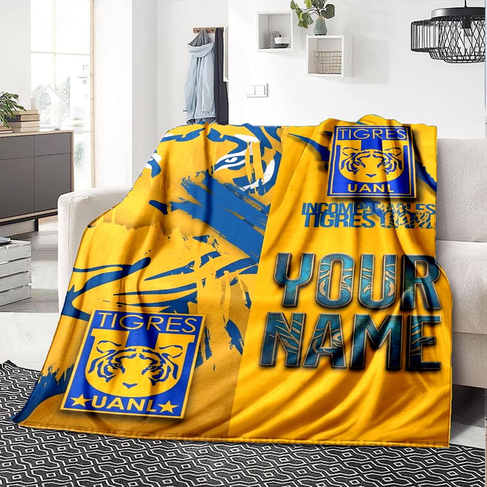 Name Custom Tigres UANL Logo Print Flannel Blanket High Quality Warm Comfortable Cover for All Seasons Perfect for Gifts Home Decor