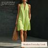 JPNTKY Women's Fashion Summer Spring Solid Color Print V-Neck Sleeveless Casual Dresses