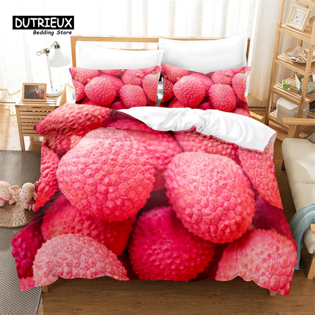 Jasny Owocowy Zestaw Poszewki na Kołdrę, Modny Zestaw Pościeli, Miękka Wygodna Oddychająca Poszewka na Kołdrę, Do Dekoracji Sypialni Pokoju Gościnnego