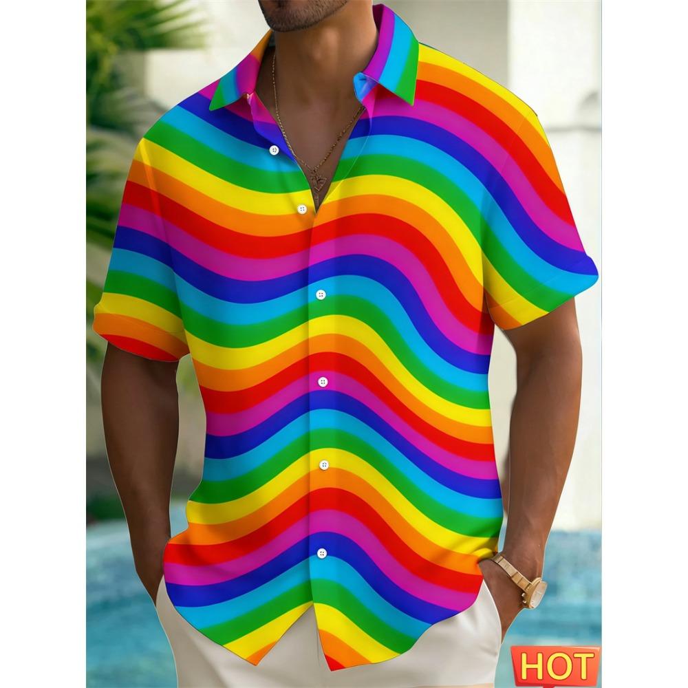 Rainbow Graphic Men's Hawaiian Shirt 3D Print Casual Short Sleeve Button Down Summer New Men Women Harajuku Colorful Shirt Tops