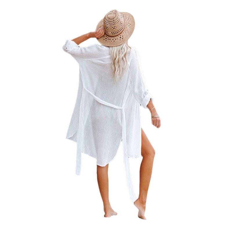 Three-Dimensional Jacquard Striped Beach Cover-Up Shirt for Sun Protection