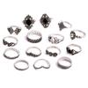 15Pcs/Set Women Hollow Lotus Sunflower Geometric Faux Gem Stacking Finger Ring