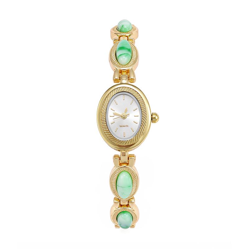 Vintage Ovaal Kwarts Horloge met Jade-Stijl Armband voor Dames