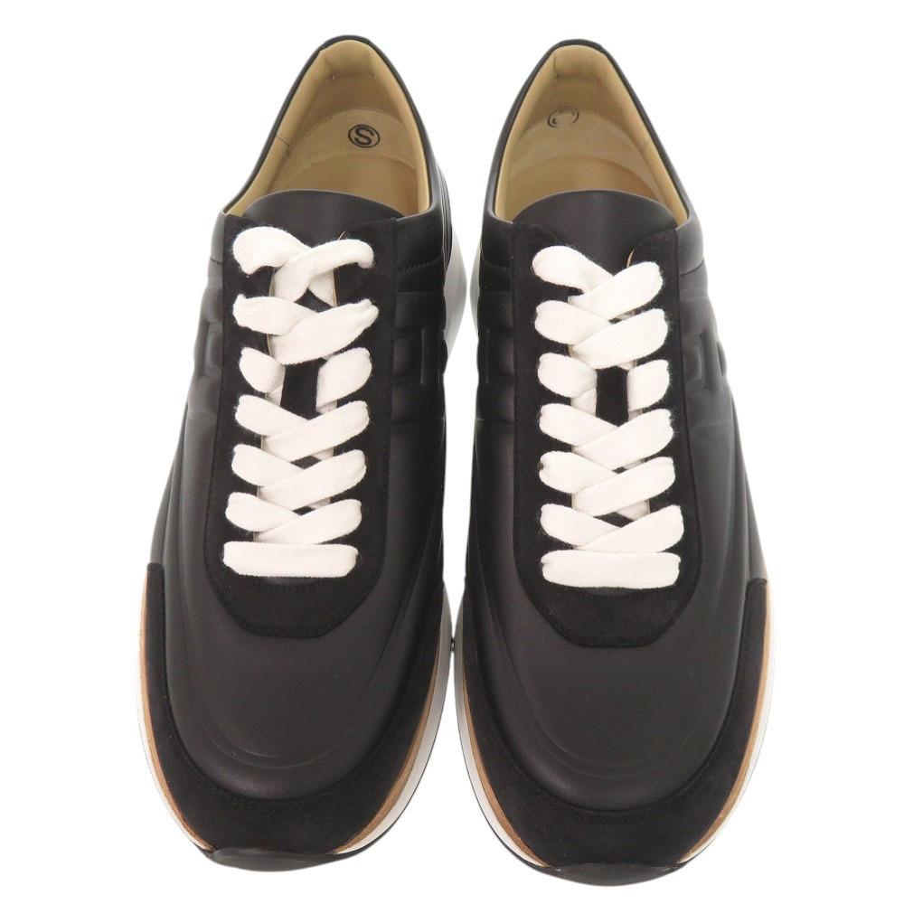 Used AUTHENTIC HERMES EASY Sneakers Black Calf Leather