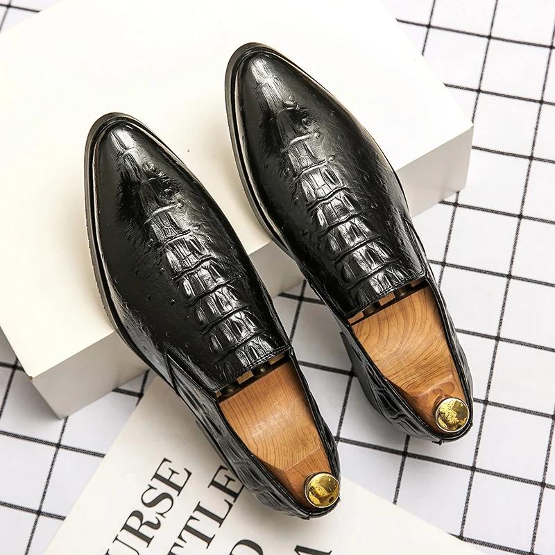 Crocodile Pattern Leather Dress Shoes for Men Classic Italian Casual Party Wedding Loafer Hombre Slip-on Suit Footwear