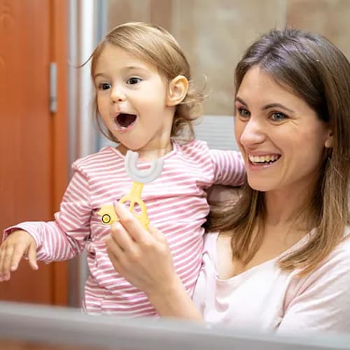 Two Kids Toothbrushes, U-Shaped, 360× Manual, Soft, Swinging, for Babies Ages 2-12, Cute Oral Cleaning Tool with Recon Brush Heads, Perfect for Kids W