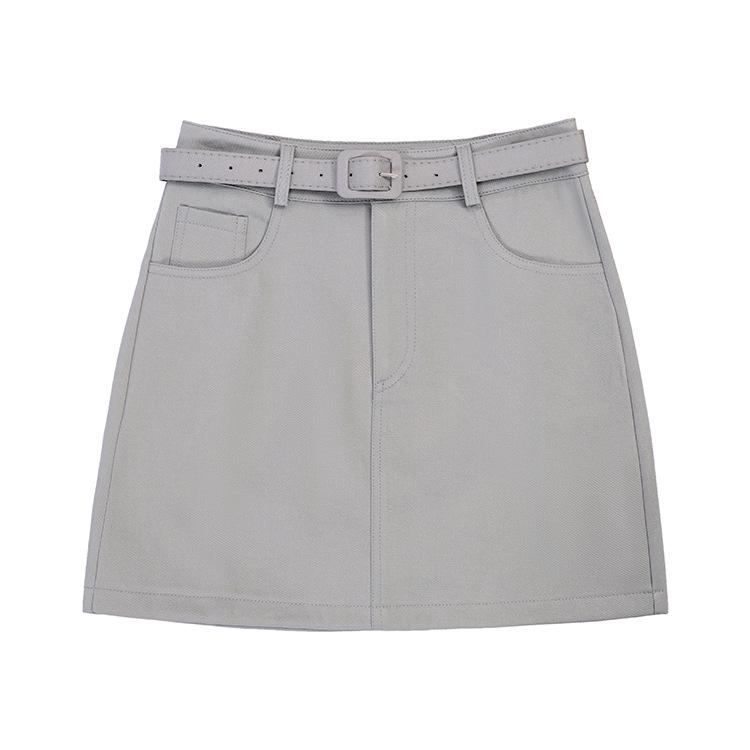 Fei Yuan A-line Skirt for Women with Belt and Double Pockets - Anti-exposure, Solid Color, Short, Petite Fit.