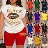 Women's Summer 2-piece Printed Round Neck Short-sleeved Shorts Suit