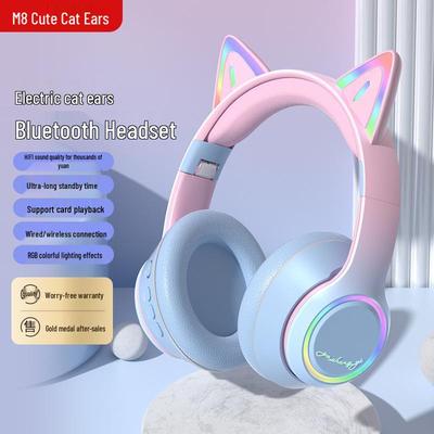 Wireless Bluetooth Cat Ear Headphones with Noise Cancelling, RGB Lights, and Comfortable Long-Wear for Gaming & Sports