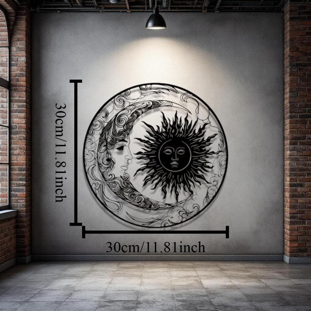 Metal Wall Art Sun and Moon Laser Cut Black Steel Home Decor Modern Design 12in чёрный