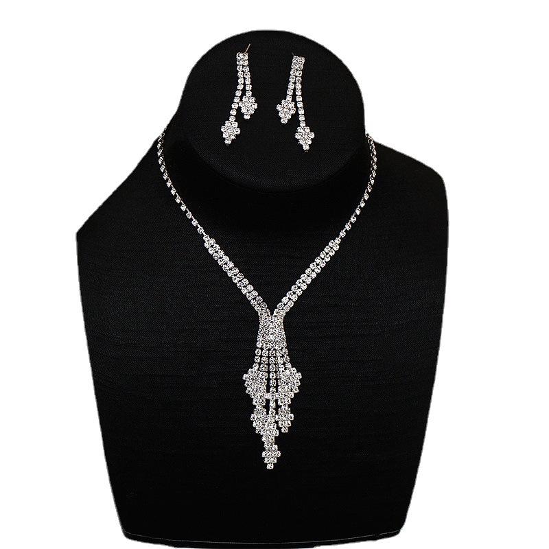 Cross-Border Hot Selling Exquisite Claw Chain Necklace and Earrings Suite Two-Piece Set Rhinestone Tassel Clavicle Dinner