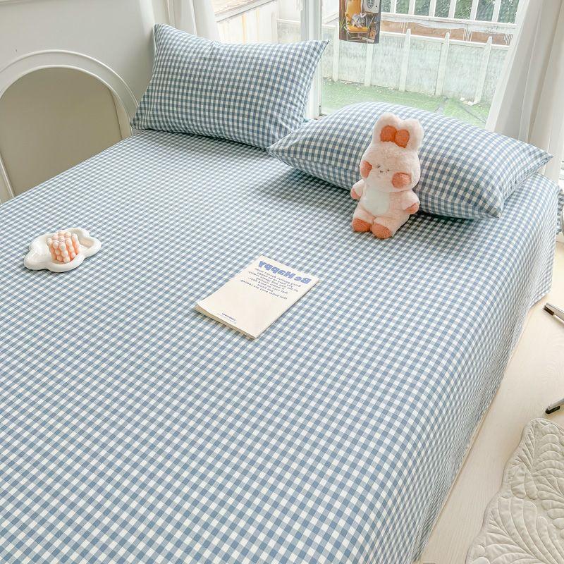 Ins Striped & Plaid Bed Sheet, Minimalist Bedding for Single Double Student Dorm and Home Use