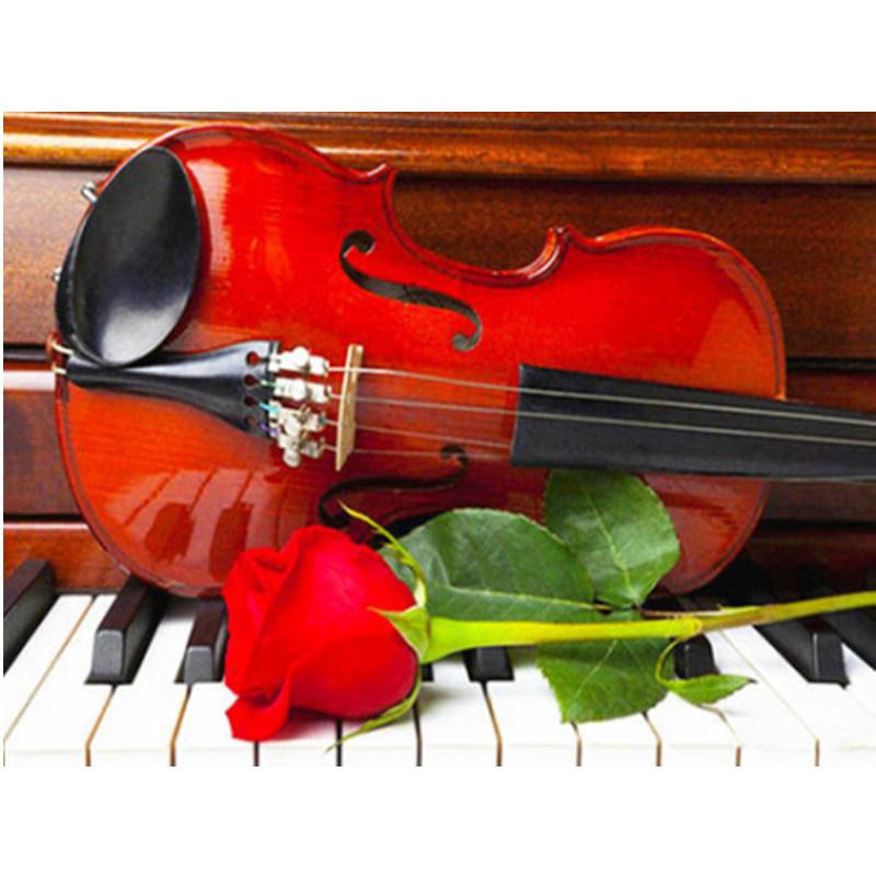 5D DIY Diamond Painting Piano and Roses Diamond Embroidery Cross Stitch Kit Full Rhinestone Mosaic Home Decor