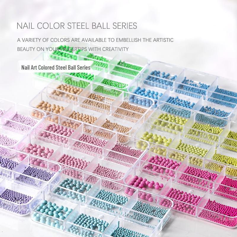 

Colorful Macaron Nail Art Steel Beads - 6-Grid Boxed Decorations
