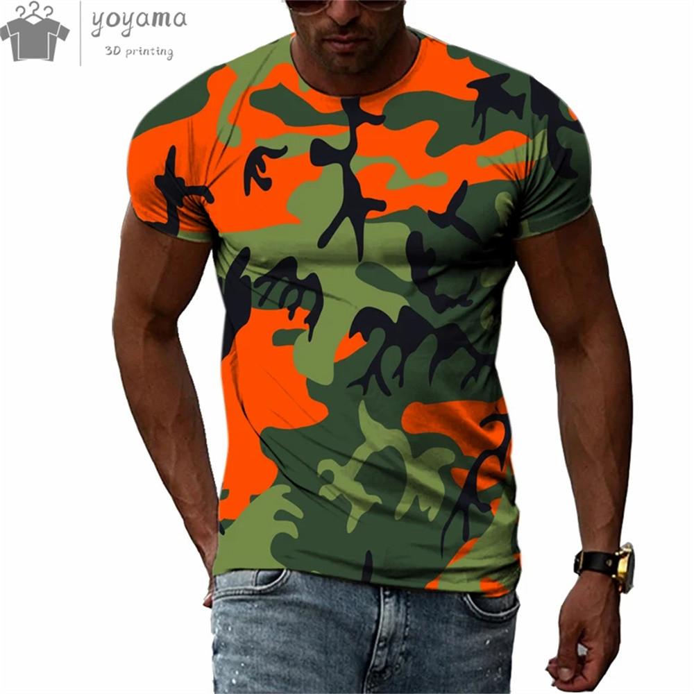 Men's Camouflage 3D Printed T-shirt, Personalized Casual T-shirt, Harajuku Street Round Neck Short Sleeved T-shirt, Summer Fashion