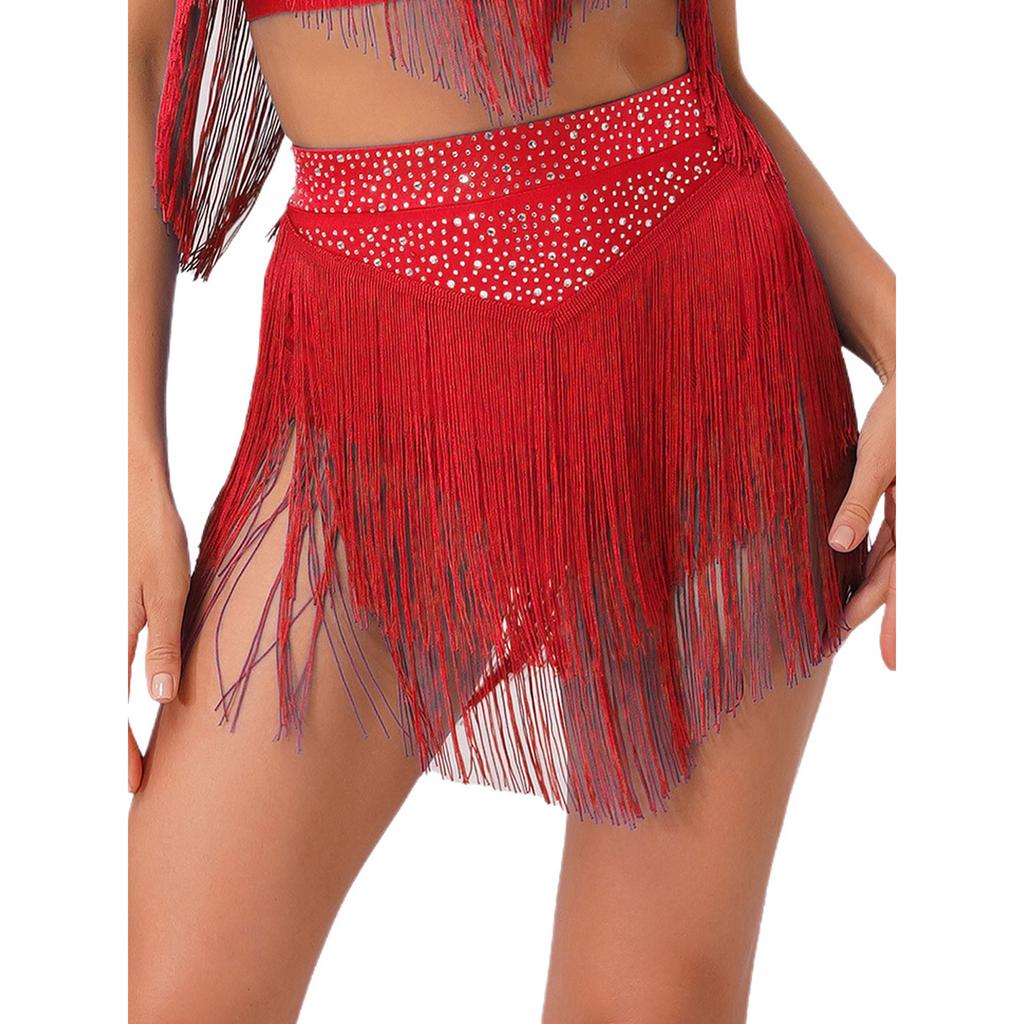 Salsa Latinamerikansk Dansprestation Kjold för Kvinnor S-XXL - Elastisk Midja Lager med Tofsar Tävlingsdräkt