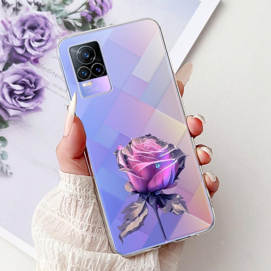 For Vivo V21e V2061 / V21 4G 5G V2050 V2066 Phone Case VivoV21e V 21 4G Elegant Floral Cat Printing Soft Silicone TPU Cases