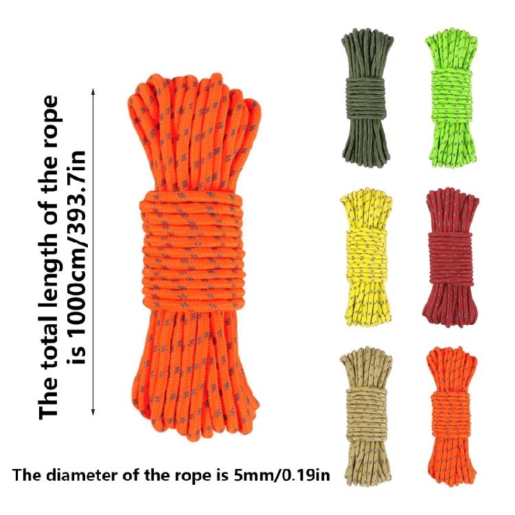 5MM Reflective Tent Guy Rope, 32 Feet Camping Rope Cord Guy Line for Camping Tent Fixation, Travel Backpacks, Outdoor