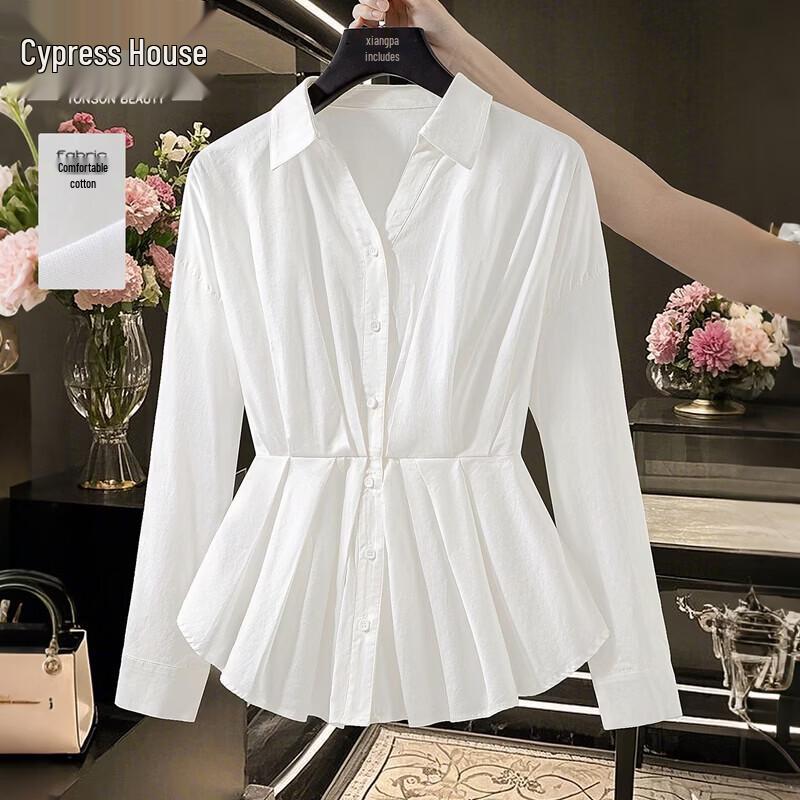 

Women s French Style Waist-Cinching Long-Sleeve Blouse M