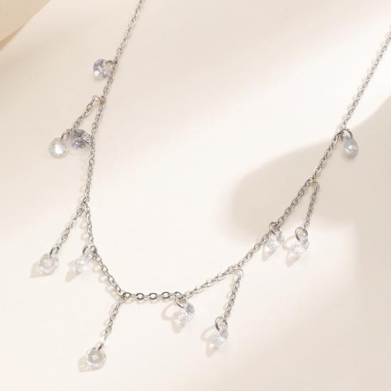 Collier à pampilles superposé avec Zircon Chaîne Argent Doré Pendentif Goutte d'eau Scintillante Bijoux Légers Hypoallergéniques pour Femmes