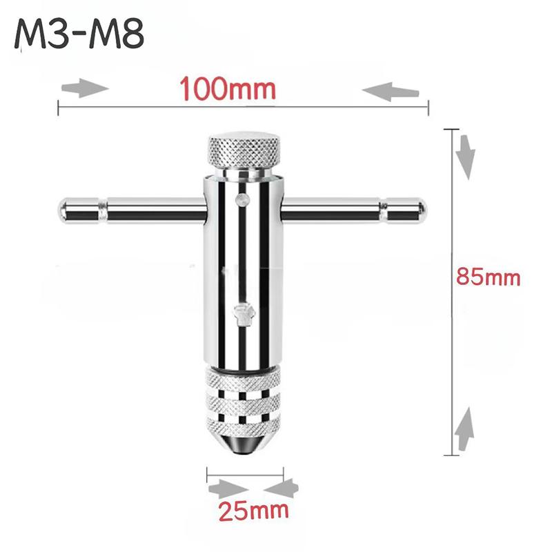 M3-8 M5-12 Adjustable T-Handle Ratchet Hand Tap Holder Wrench Extended Tapping Forward And Reverse Hand Tapping Accessories Tool