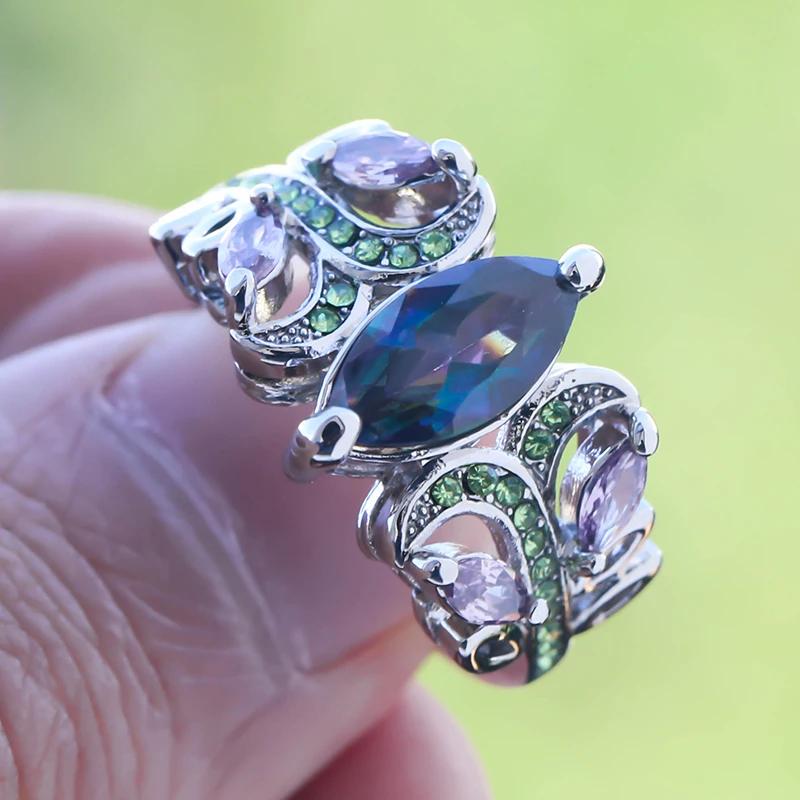 Charm Purple Glass Filled Ring Zircon Classic Hollow Glass Filled Engagement Wedding Rings for Women Party Accessories Gift