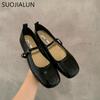 Fashion SUOJIALUN 2024 Spring New Women Flat Shoes Fashion Red Ladies Casual Dress Mary Jane Shoes Soft Sole Round Toe Outdoor Ballerina