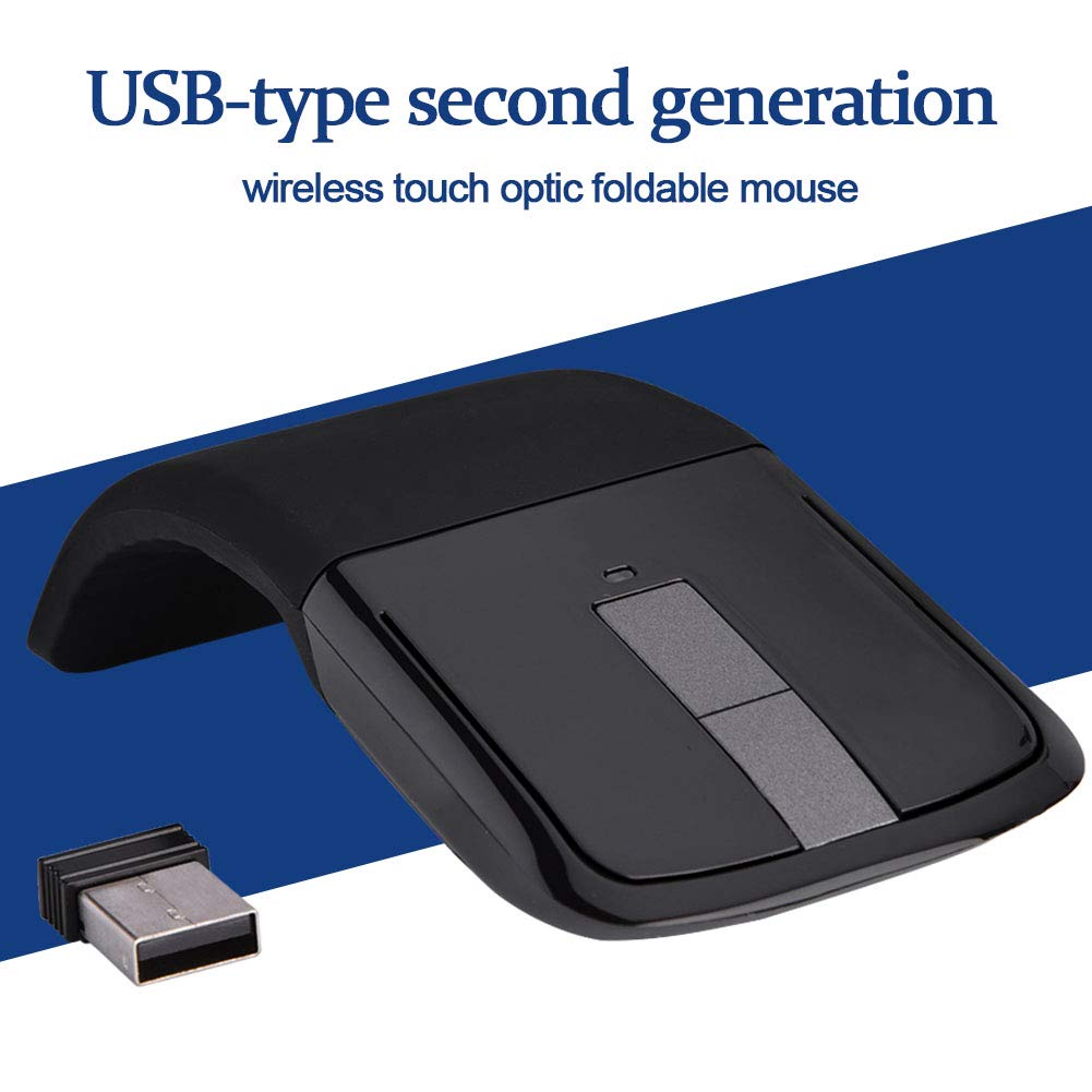 Stylish 2.4GHz Foldable Wireless Touch Mouse, Perfect Gift, Compact, Optical Wireless, Black