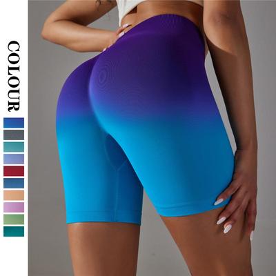 Pantaloncini sportivi senza cuciture sfumati Pantaloncini da yoga a vita alta Leggings Collant da yoga per sollevamento dell'anca da donna