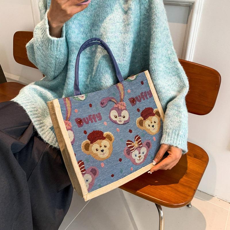 Fresh and Cute Printed Canvas Bag Student Shoulder Bag Linen Woven Large-capacity Tote Bag Women's Storage Bag