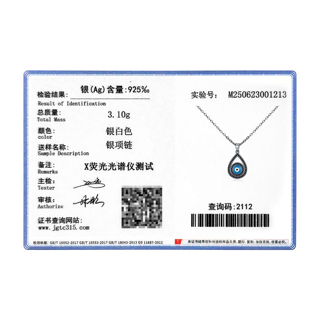 Collier Goutte d'Eau Dorée Noire en Argent Sterling 925 Pendentif Yeux Bleus Charmants Colliers pour Femmes Bijoux Fins
