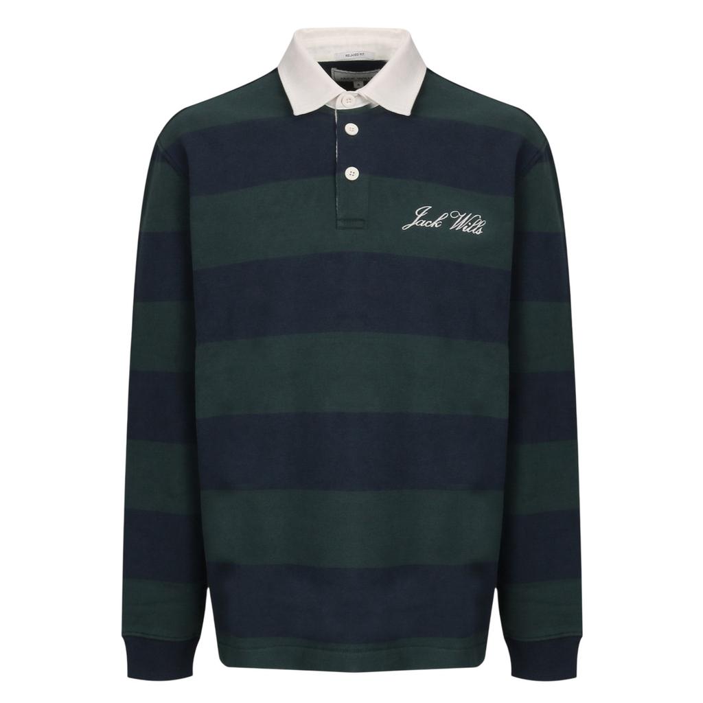 Jack Wills Mens Jersey Collared Relaxed Fit Long-Sleeved Rugby Shirt
