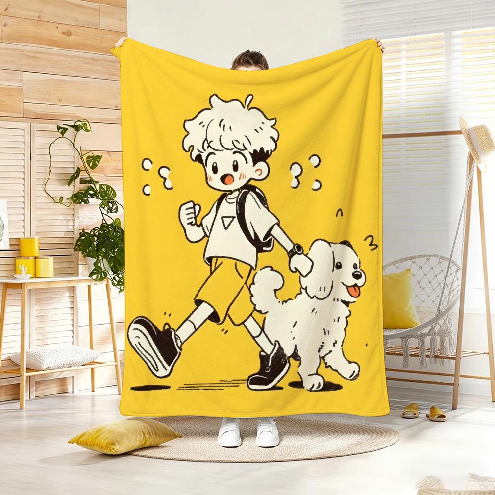Cartoon Style Pets Warm Companionship Throw Lightweight 240G Flannel Blanket Soft Skin-Friendly For Summer Cooling