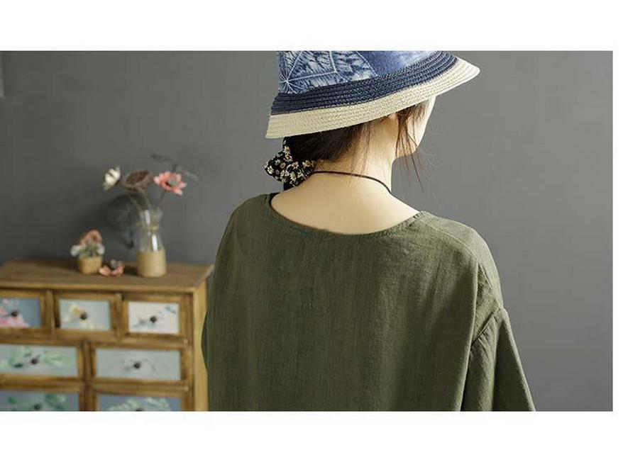 Women's Retro Embroidered Cotton-Linen Short Sleeve Top