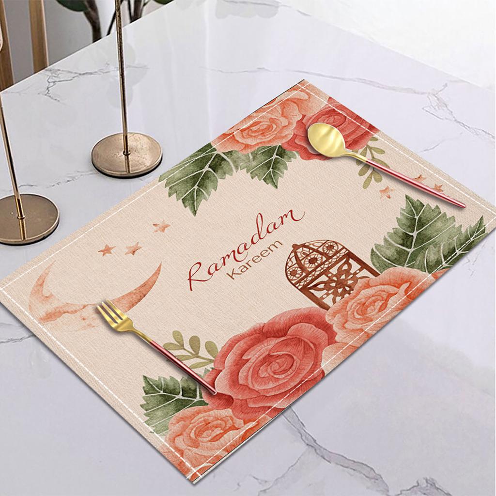 Ramadan Linen Placemat Eid Mubarak Table Ornaments Muslim Islam Party Supplies Ramadan Mubarak Kareem Home Decorations 42x32cm