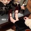 2025 Early Spring New French Casual Square Head Shallow Mouth High Heels One-word Diamond Belt Low Heel Suede Mary Jane Single Shoes