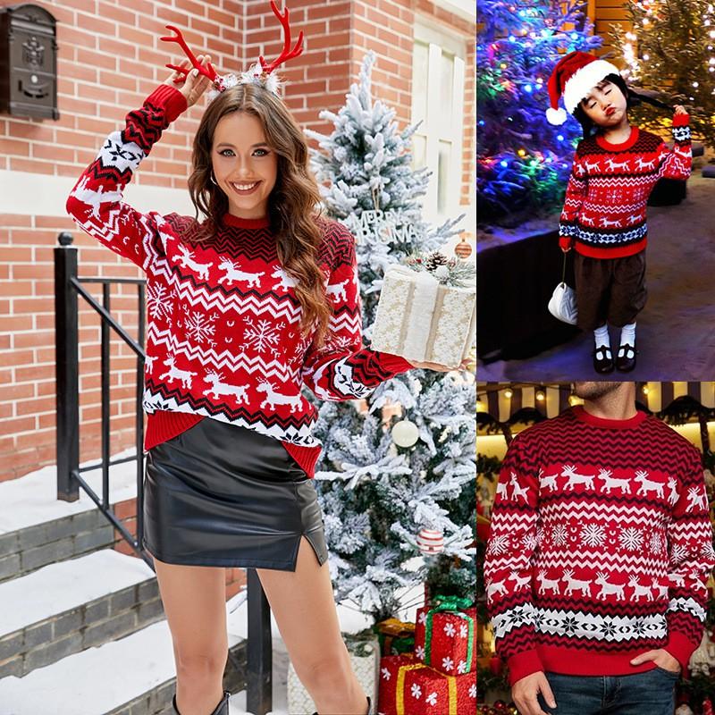 Snowflake Christmas Sweater 2026 Fall Winter Couple Knitwear Elk Round Neck Loose Fit
