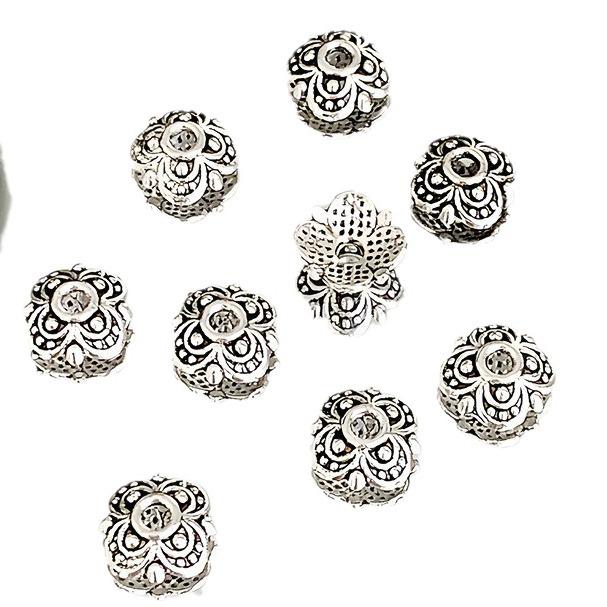 Retro Distressed Alloy Antique Silver Flower Spacer Bead Cap for DIY Bracelet & Necklace Making
