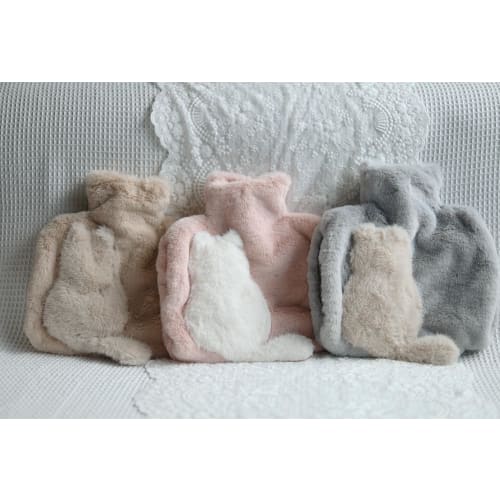 Cute, fluffy, soft hot water bottle, fillable, 1500ml (1.5L), cat design, perfect for camping, plush toys, eco-friendly rubber design, no electricity