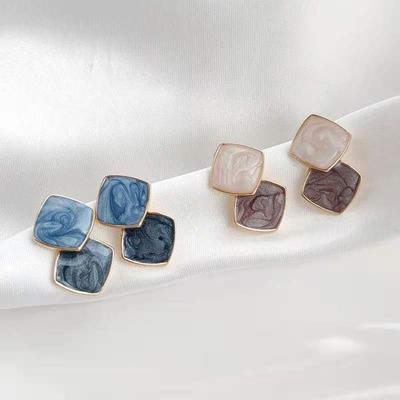 New Korean Fashion Enamel Double Square Drop Earrings Geometric Unique Blue Rhombus Hang Earrings For Women Trendy Zircon Gifts