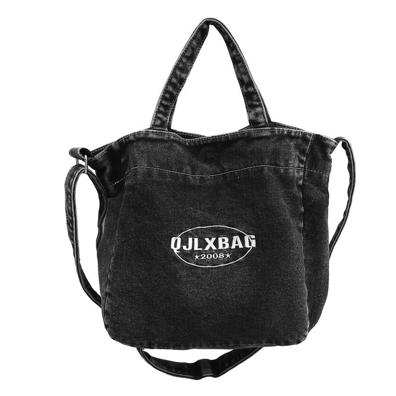 

Женская джинсовая сумка большой емкости через плечо с буквенным принтом, сумка через плечо чёрный