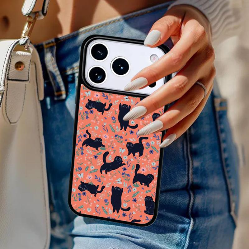 Lovely Flower Cat Animal Pattern Phone Case For iPhone 17 Air 14 15 13 12 Max Cover For Apple 16e 11 Pro Max Plus Coque