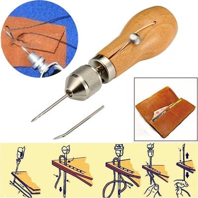 1pc New Leather Craft Tool Stitching Sewing Awl With Waxed Thread And Needles