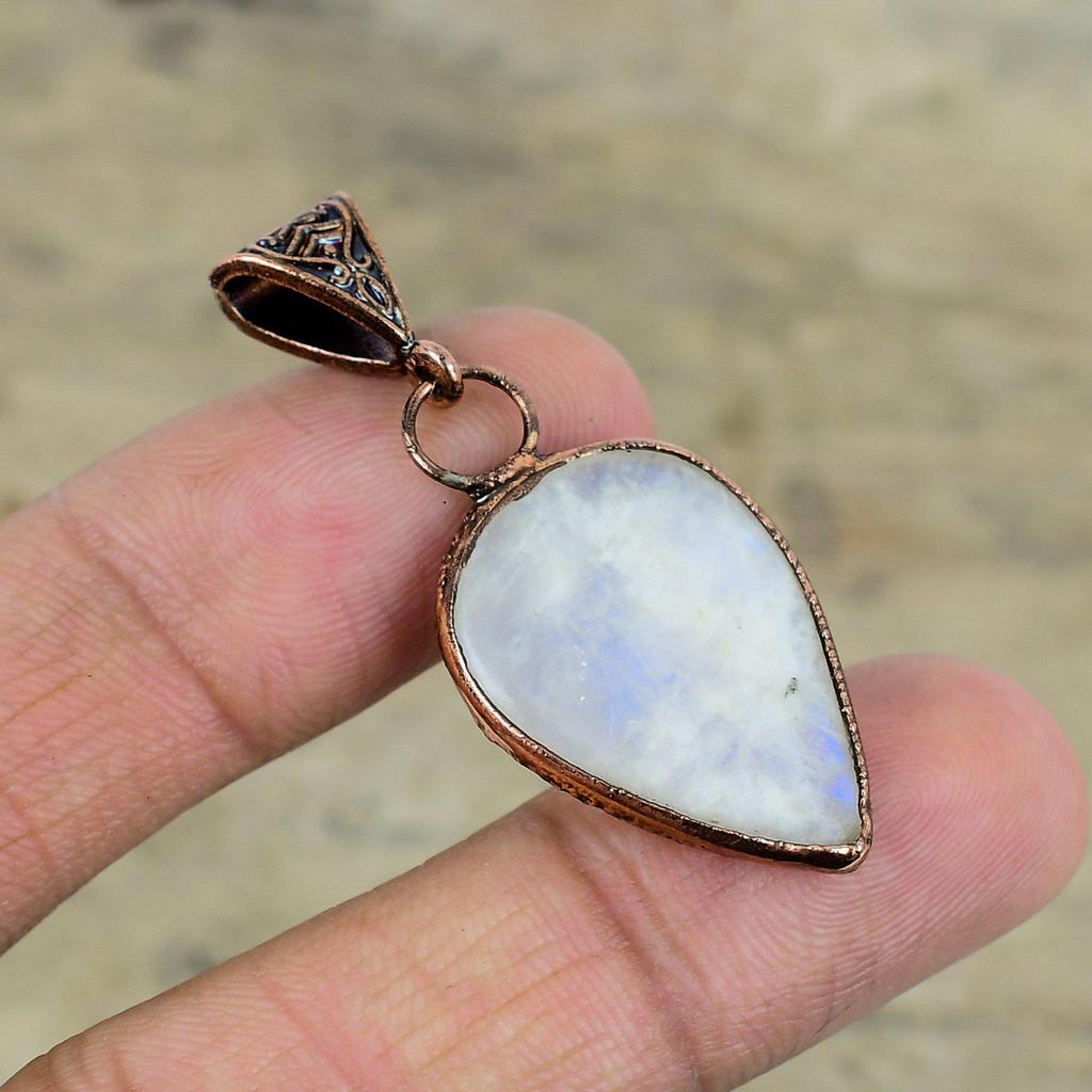 Rainbow Moonstone Pendant Electroformed Copper Pendant Dainty Pendant Handmade Electroformed Jewelry Natural Gemstone Pendant Gift For Women