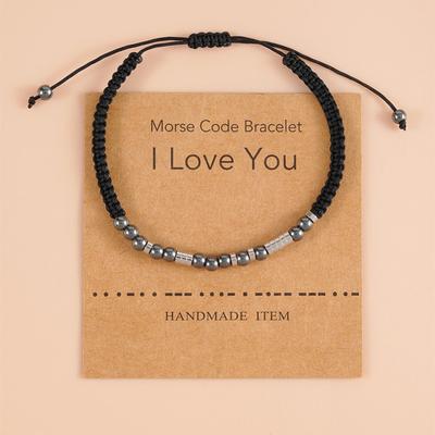 1Pc Handmade Stainless Steel Black Beads Morse Code Bracelet For Men Boyfriend Gift Women Girls Fashion Jewellery Adjustable