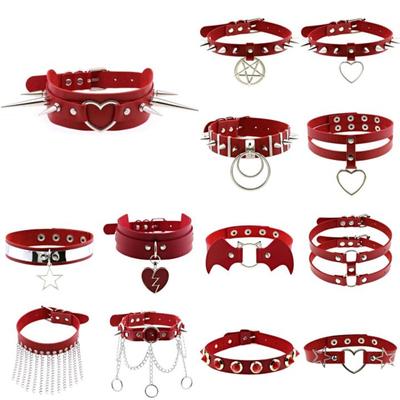 Punk Goth Red Pu Leder Halsband Kragen Sexy Spike Neck Strap Schlüsselbein Halsketten Für Frauen Männer Schmuck Gothic Zubehör