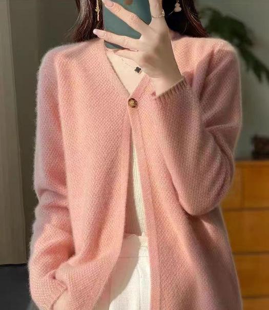 Autumn and Winter New One-button Fashion Knitted Cardigan Sweater Women's V-neck Solid Color Casual Skin-friendly Versatile Long-sleeved Jacket