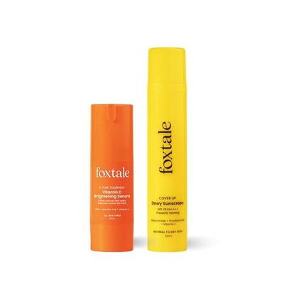 Kit de îngrijire a pielii Foxtale Ultra Glow (Înrourat) pentru Piele Strălucitoare | Ser cu Vitamina C-30ml + Cremă de Soare Luminoasă cu Niacinamidă SPF 70-50ml | Îngrijire a Pielii pentru Luminozitate