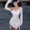 Women's Sexy Lace Dress Strap Mesh Tight Back Strap Short Dress Beach Dress