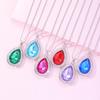 6 Colors Pretty Water Drop Crystal Pendant Necklace Blue Green Purple Pink Rhinestone Heart Choker For Women Girls Party Gift
